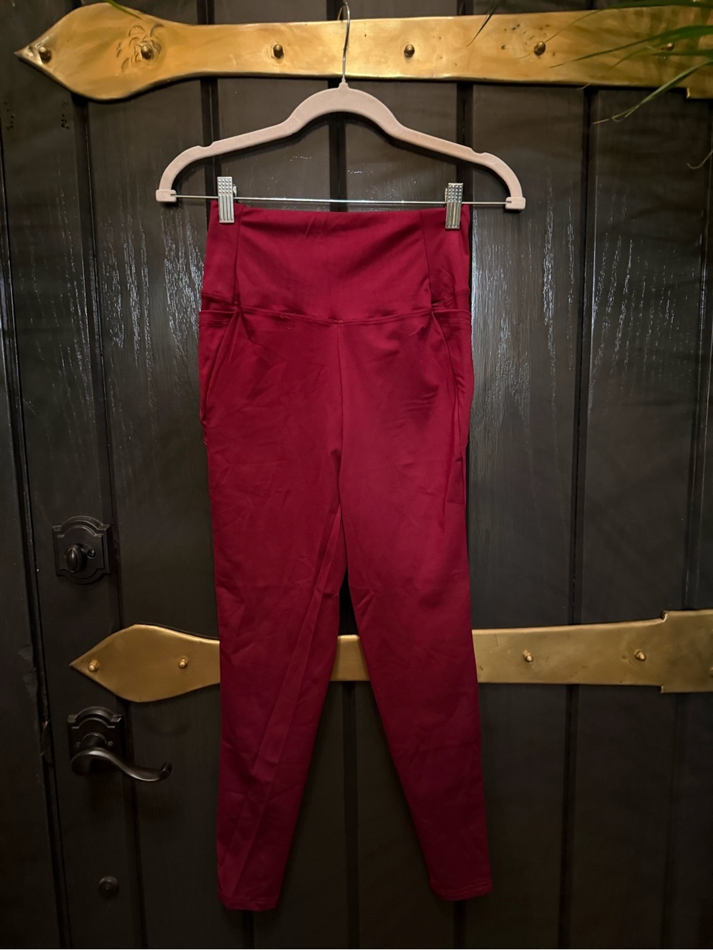 NWT OKP Women’s High-Waist Burgundy Wine Ponte Leggings Pants Pockets Sz Small